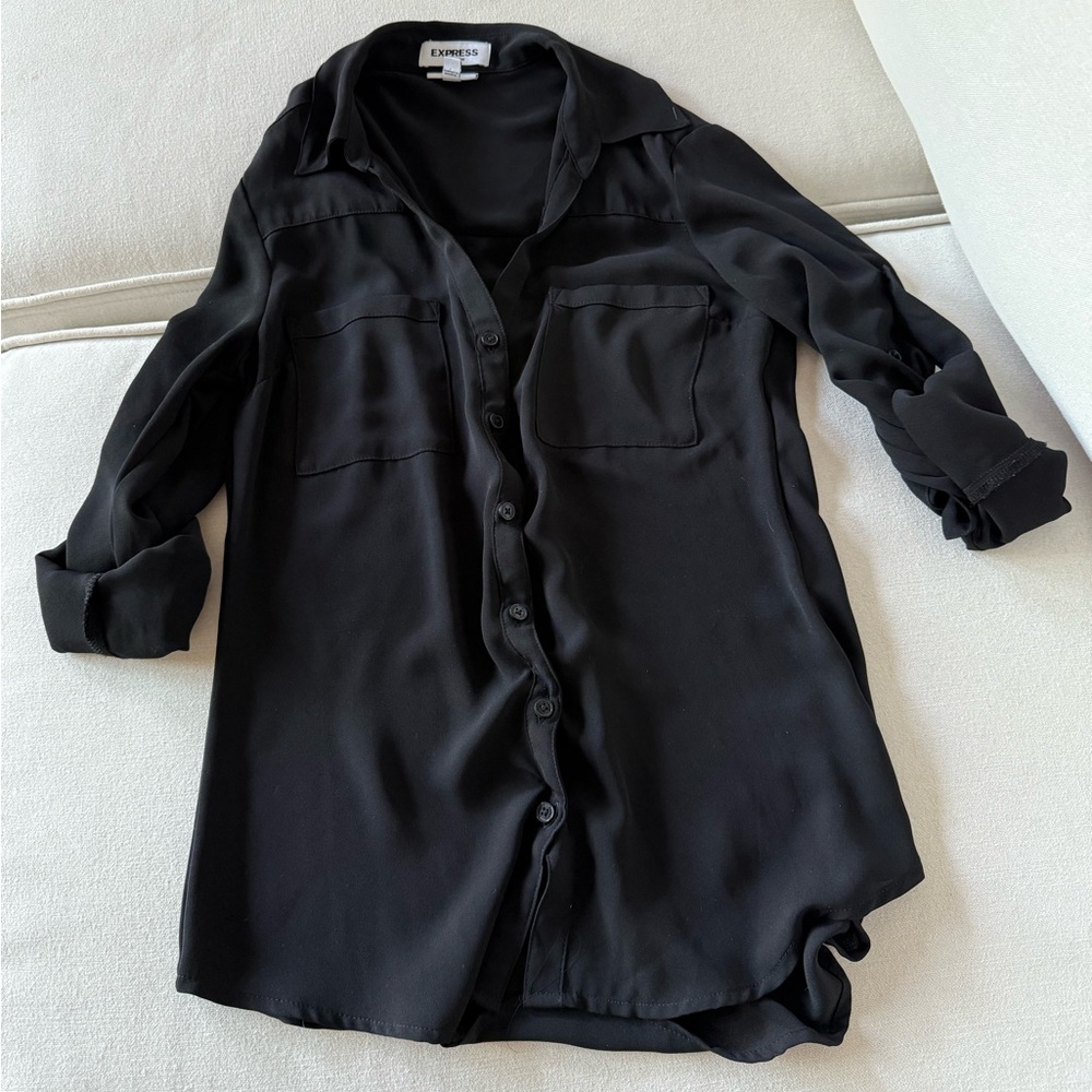 Express Portofino, button down, black shirt, size slim fit XS